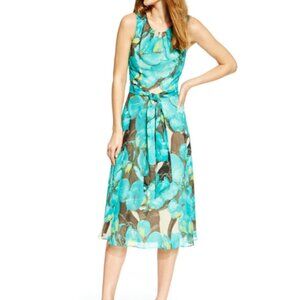 Jessica Howard I A-Line T-Length Sleeveless belted Teale Dress SZ 8P